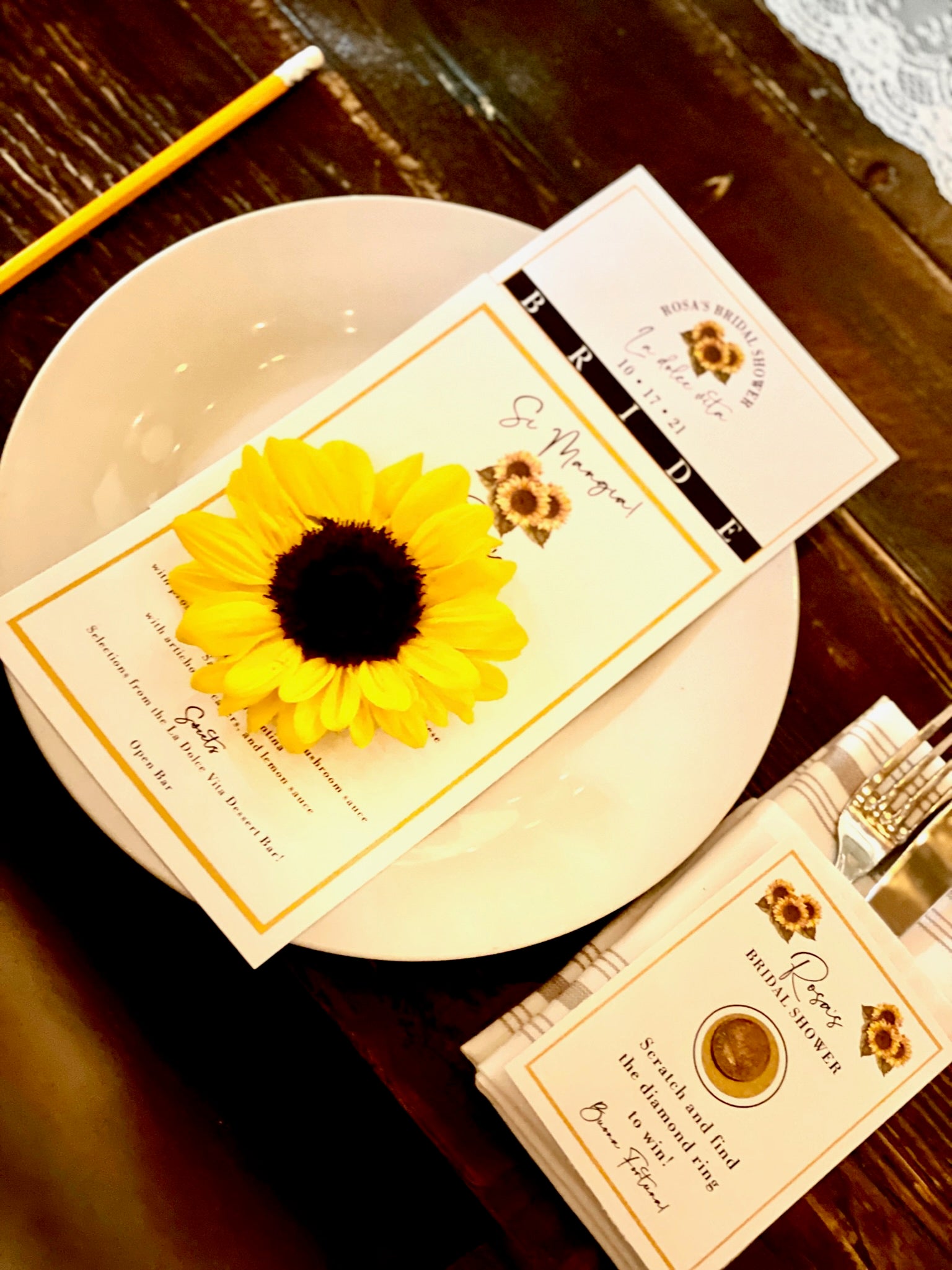 Shining Sunflower Menus