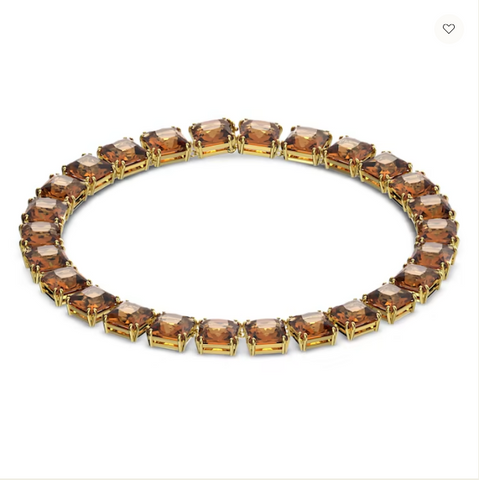 Millenia Necklace, Square Cut Crystals, Yellow, Gold-tone Plated