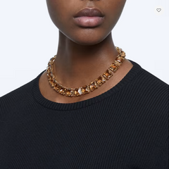 Millenia Necklace, Square Cut Crystals, Yellow, Gold-tone Plated