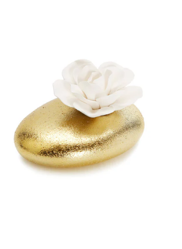 Gold Diffuser White Dimensional Flower, "Lily Of The Valley" Scent