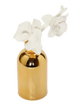 Gold Bottle Diffuser With Gold Cap And White Flower, "English Pear & Freesia" Scent