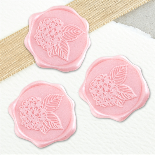 Hydrangea Adhesive Wax Seals 25Pk Quick-Ship Stickers - 1 1/4" - Pink
