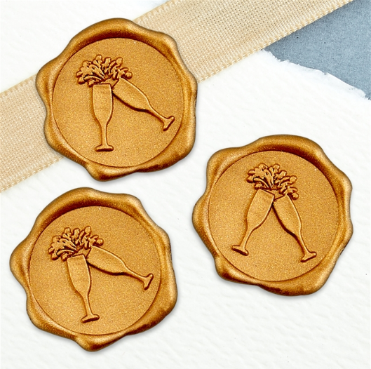 Champagne Glass Adhesive Wax Seals 25Pk Quick-Ship Stickers - 1 1/4" - Gold