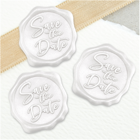 Save the Date Adhesive Wax Seals 25Pk Quick-Ship Stickers - 1 1/4" - White Pearl