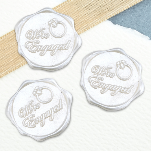 We're Engaged Adhesive Wax Seals 25Pk Quick-Ship Stickers - 1 1/4" - White Pearl
