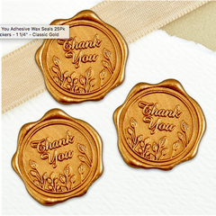 Modern Thank You Adhesive Wax Seals 25Pk Quick-Ship Stickers - 1 1/4" - Classic Gold