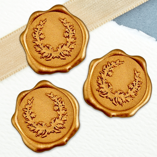 Wreath Adhesive Wax Seal Stickers 25PK - 1 1/4" Wreath - Classic Gold
