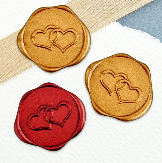 Two Hearts Adhesive Wax Seals 25Pk Quick-Ship Stickers - 1 1/4" - 2 Color Choices