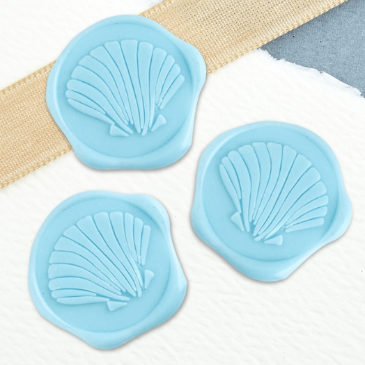 Seashell Adhesive Wax Seals 25Pk Quick-Ship Stickers - 1 1/4" - Ocean Blue