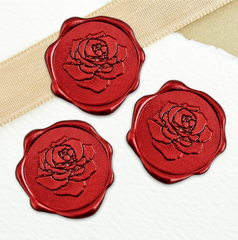 Vintage Rose Adhesive Wax Seals 25Pk Quick-Ship Stickers - 1 1/4" - Crimson Red