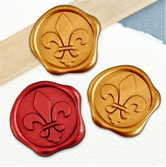 Fleur De Lis Adhesive Wax Seals 25Pk Stock Quick-Ship Stickers – 1 1/4" - 2 Color Choices