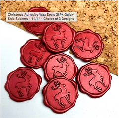 Christmas Adhesive Wax Seals 25Pk Quick-Ship Stickers - 1 1/4" - Choice of 3 Designs