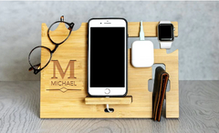 Perfectly Personalized Bamboo Cell Phone Charging Station and Desk Organizer