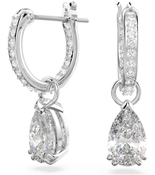 Stilla hoop earrings Pear cut, White, Rhodium plated