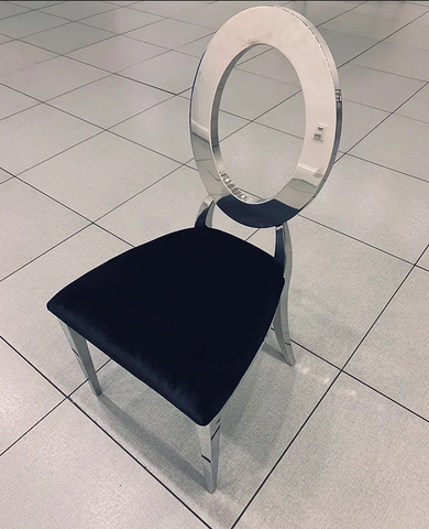 Oval Silver Chair Black Cushion Rental