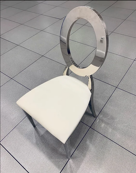 Oval Silver Chair White Cushion Rental