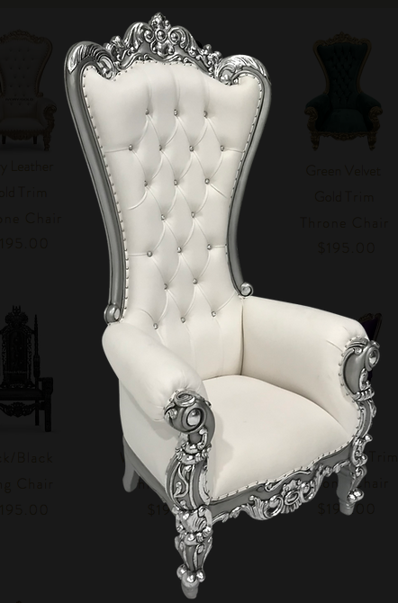White Silver Trim Throne Chair Rental Dalmazio Design