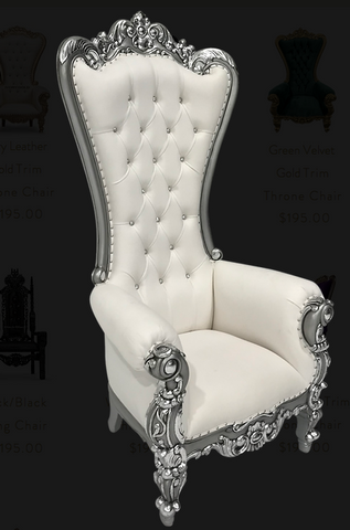 White / Silver Trim Throne Chair Rental