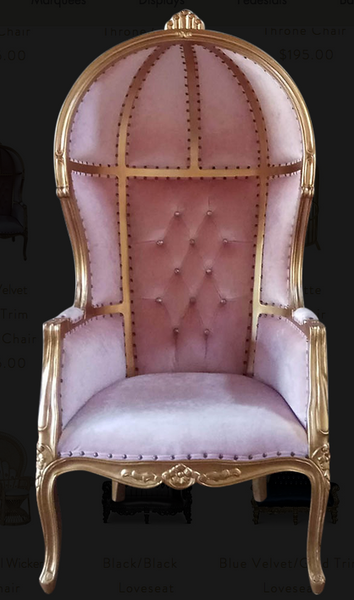 Pink Velvet Gold Trim Canopy Chair Rental