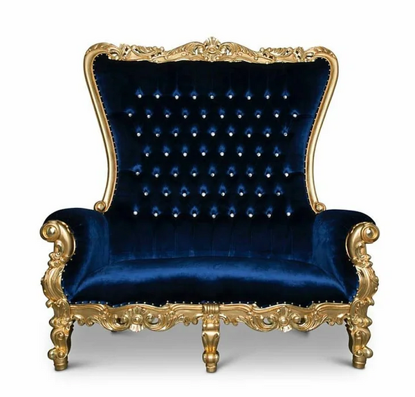 Blue Velvet/Gold Trim Loveseat Rental