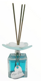 Debora Carlucci Square Reed Diffuser Bottle w/ Aqua Blue Scent and Vibrant Flower Top 3.5 oz.
