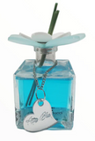 Debora Carlucci Renoir Collection Aqua Blue Scent Large Square Diffuser Bottle w/ Vibrant Flower Top 7 oz.