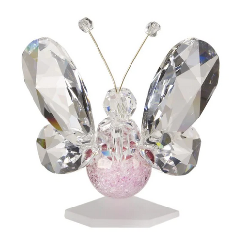 Italian 24% Crystal And Murano Pink Butterfly Figurine