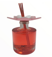 Debora Carlucci Renoir Collection Red Large Round Diffuser Melograno Pomegranate Scent Bottle w/ Vibrant Flower Top 7 oz.