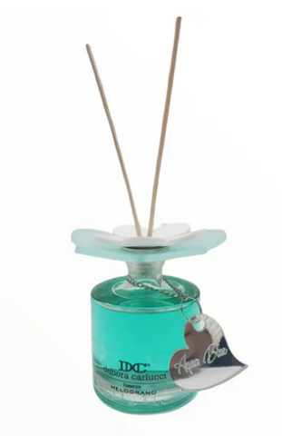 Debora Carlucci Round Reed Diffuser Aqua Blue Bottle w/ Vibrant Flower Top 3.5oz