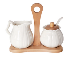 Debora Carlucci White Porcelain Sugar and Creamer Set with Tray