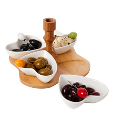 Debora Carlucci 4 Section White Porcelain and Bamboo Base Serving Dish