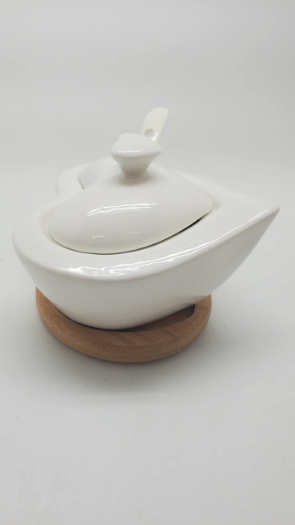 Debora Carlucci White Heart Shaped Sugar Holder On Wood Base