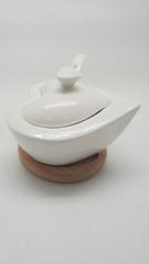 Debora Carlucci White Heart Shaped Sugar Holder On Wood Base