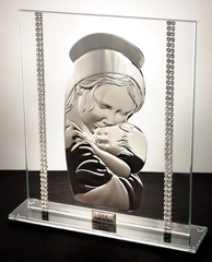 Italian 925 Silver Madonna w. Child Icon Swarovski Crystals