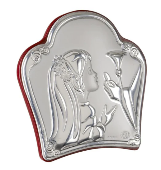 First Communion Girl Icon W/ Italian 925 Silver Argento