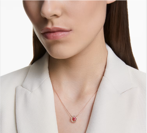 Swarovski Sparkling Dance Necklace, Round, Red, Rose Gold-tone Plated LAST IN STOCK