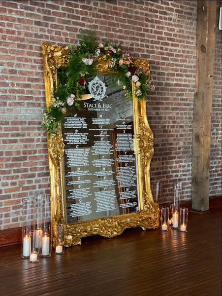 Mirrored Seating Chart - Rectangular Gold- Rental Not Shippable