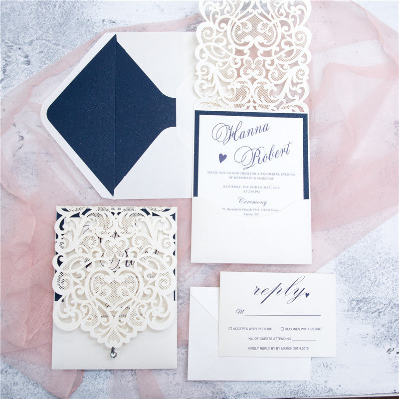 Exquisite Laser Cut Pocket Wedding Invitation Cards