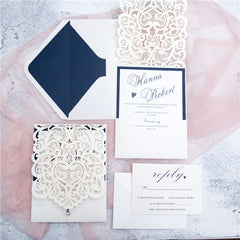 Exquisite Laser Cut Pocket Wedding Invitation Cards