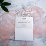 Elegant Pocket Fold Laser Cut Wedding Invitation Card With Bow