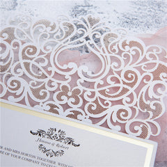 Elegant Pocket Fold Laser Cut Wedding Invitation Card With Bow