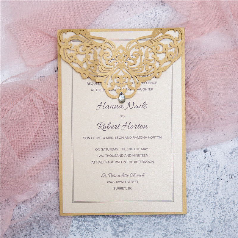 Elegant Pearl Laser Cut Wedding Invitation Cards