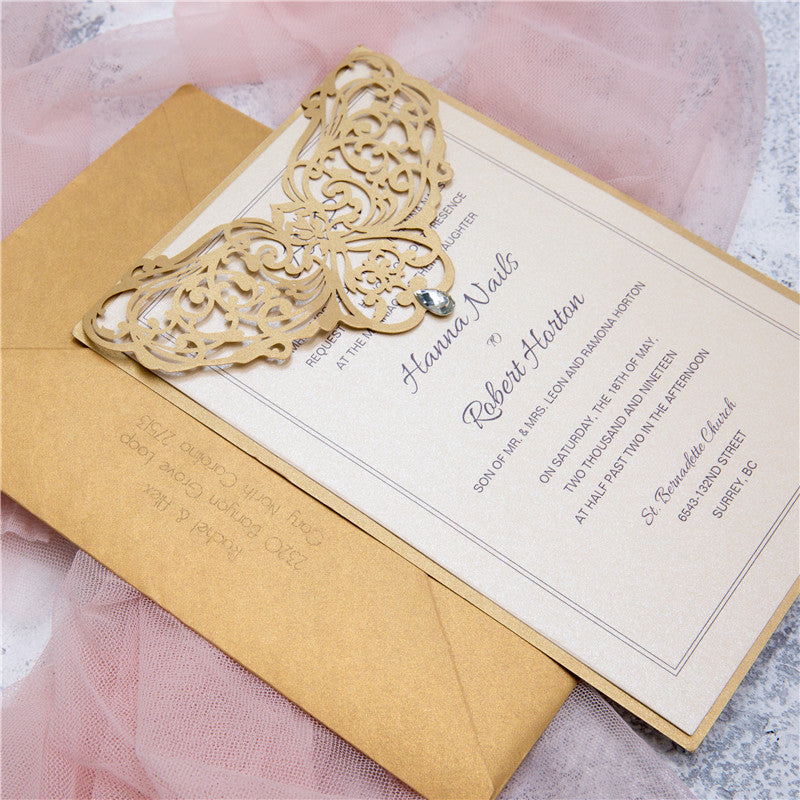 Elegant Pearl Laser Cut Wedding Invitation Cards