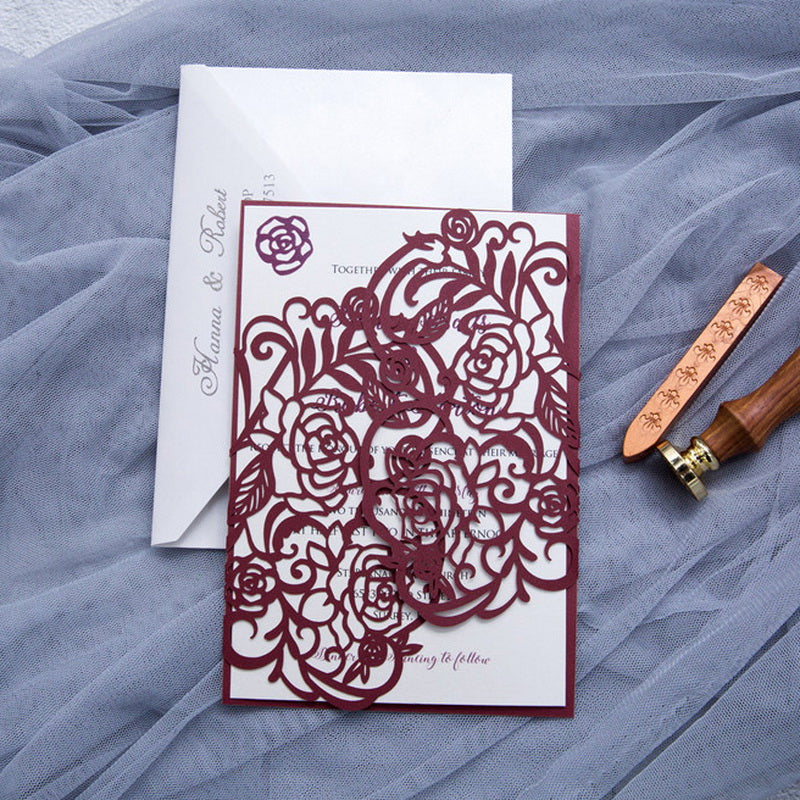 Fabulous Asymmetrical Rose Design Laser Cut Wedding Invitation