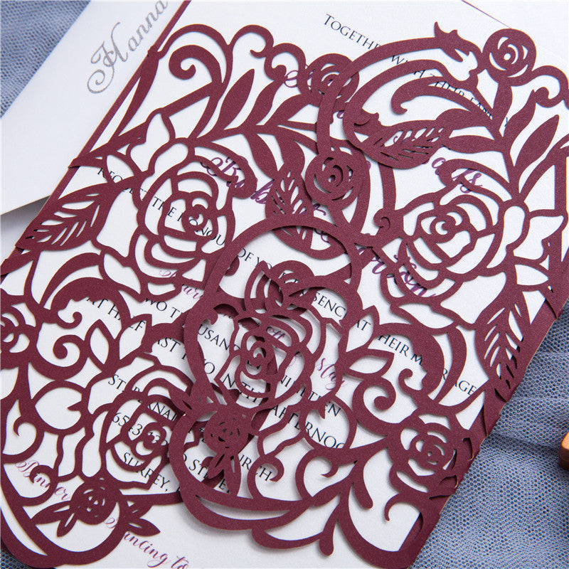 Fabulous Asymmetrical Rose Design Laser Cut Wedding Invitation