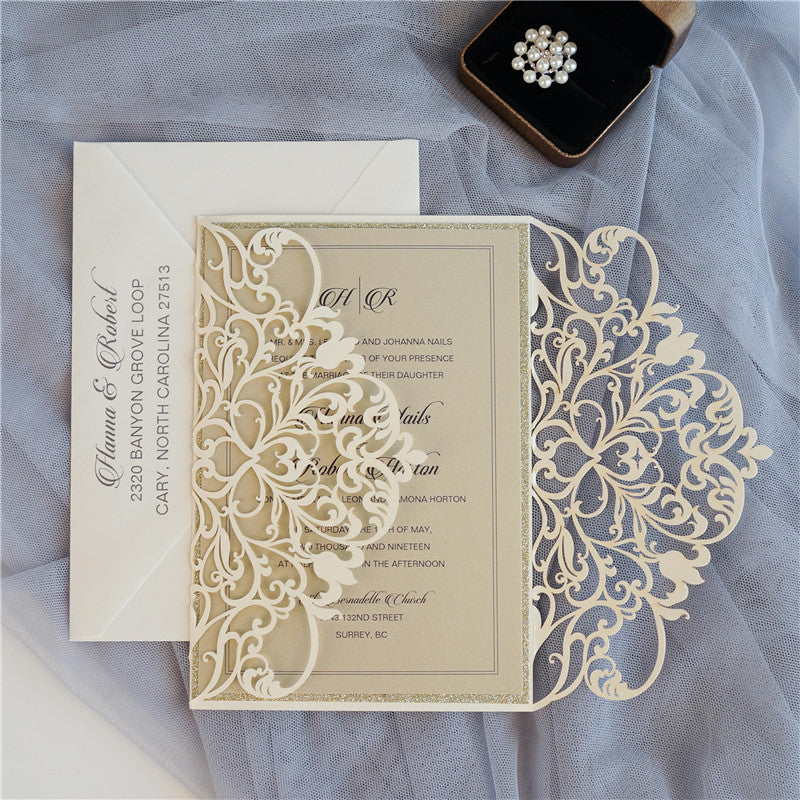Exquisite Lace Wine Laser Cut Wedding Invitation