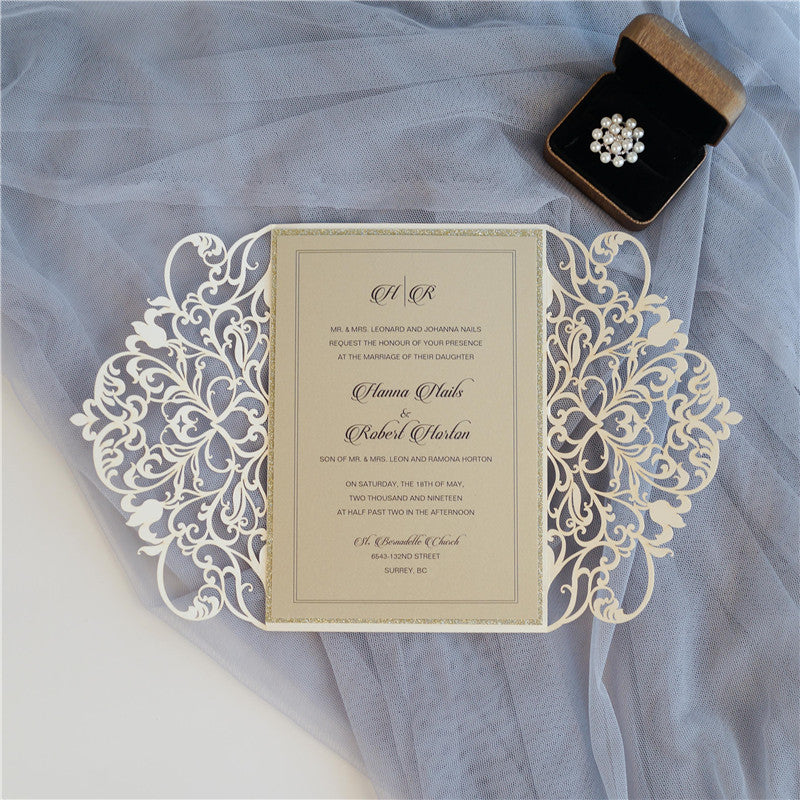 Exquisite Lace Wine Laser Cut Wedding Invitation