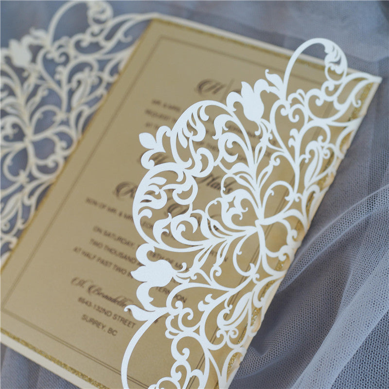 Exquisite Lace Wine Laser Cut Wedding Invitation