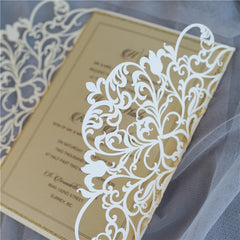 Exquisite Lace Wine Laser Cut Wedding Invitation