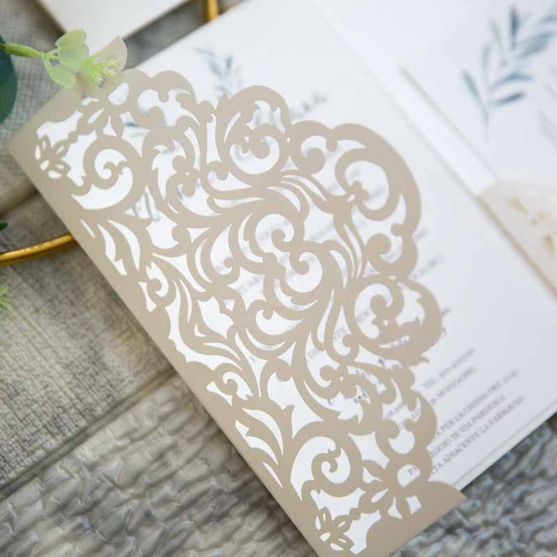 Elegant Ivory Tri-fold Laser Cut